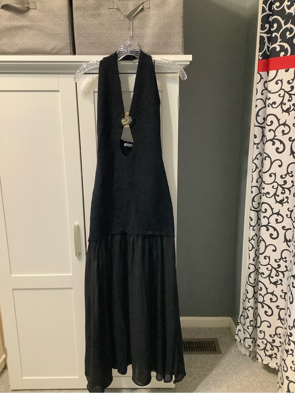 Galita Fashion Women’s Black Backless Halter Maxi Dress with Keyhole Accent NWT